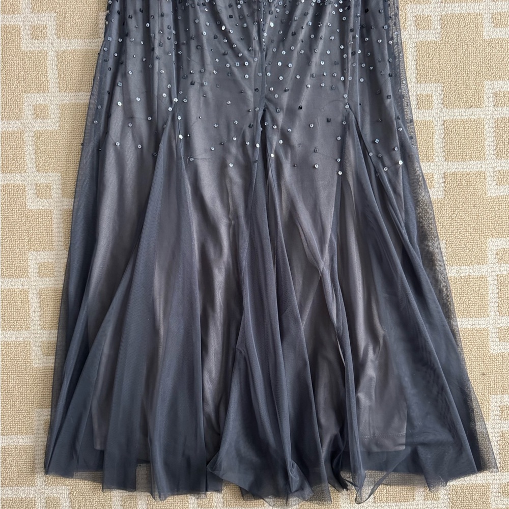 Nightway Sequined Halter Formal Gown Charcoal Gray Mesh Maxi Prom Dress 8 - Picture 8 of 14